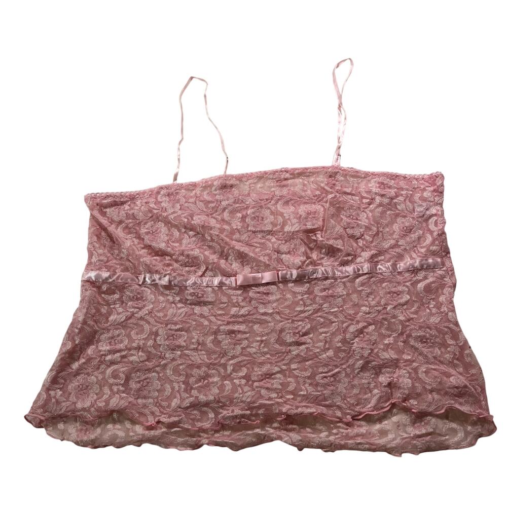 Pink Lace Babydoll Cami Tank Bow Detail Plus Sz 3X Fairycore Romantic Girly Mesh